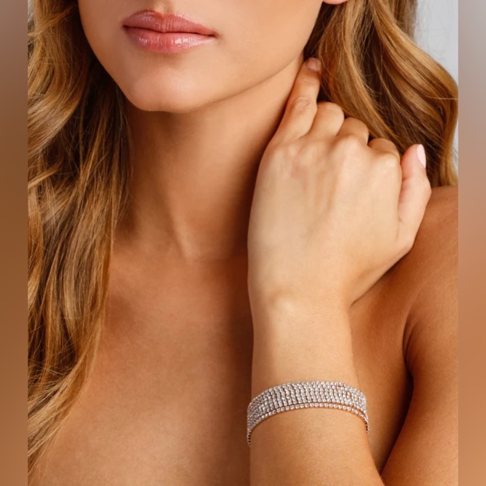 Elegant Glam Seven Row Rhinestone Clasp Bracelet